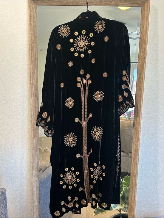 Johnny Was Jackets & Blazers - Black Velvet Embroidered Long Duster kimono Cape